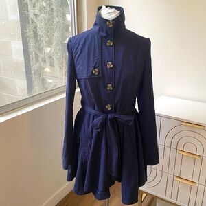 Jack by BB Dakota Navy Fit & Flare Trench Coat, 100% cotton, Size S